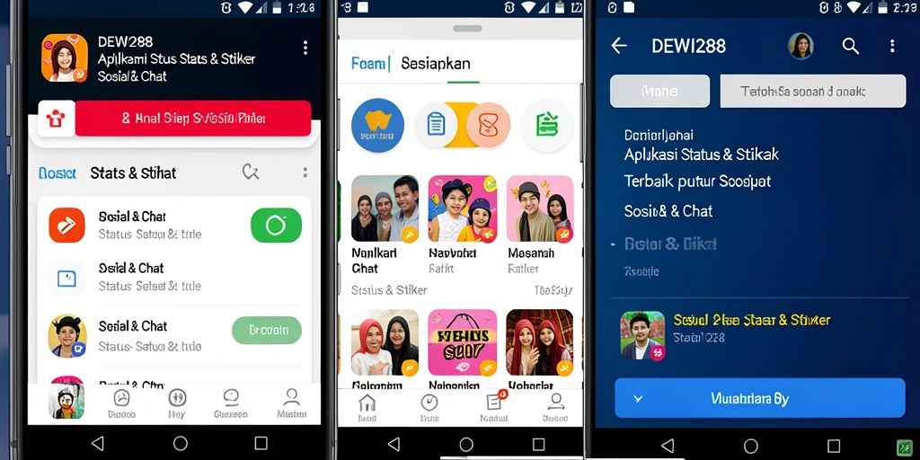 Tampilan antarmuka DEWI288 dengan stiker dan status menarik.