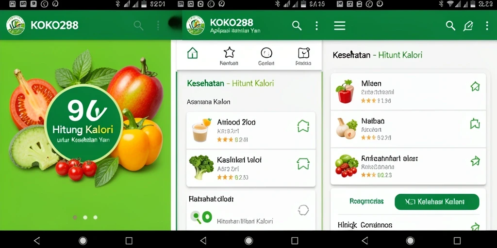 Tampilan antarmuka aplikasi KOKO288 yang mempermudah perhitungan kalori.